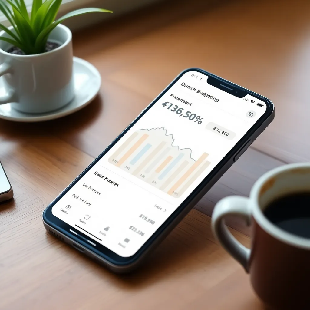 Smartphone met Nederlandse budgetteringsapp en financieel overzicht