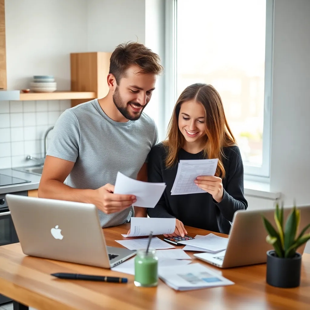 Jong stel dat thuis hun maandelijkse uitgaven berekent